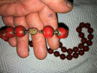 Vintage CHINESE RED CINNABAR NECKLACE 30 