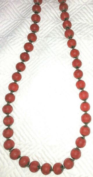 Vintage CHINESE RED CINNABAR NECKLACE 30 