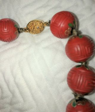 Vintage CHINESE RED CINNABAR NECKLACE 30 