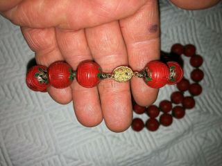 Vintage CHINESE RED CINNABAR NECKLACE 30 