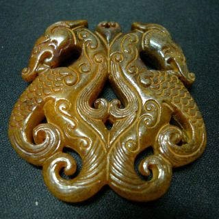 Exquisite Red Mountain Culture Jade Hand - Carved Double Dragon 461