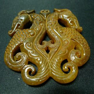 Exquisite red mountain culture jade hand - carved double dragon 461 4