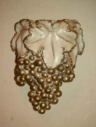 Vintage Italian Florentine Gold White Chalk Ceramic Grapes Wall Pocket Sconce