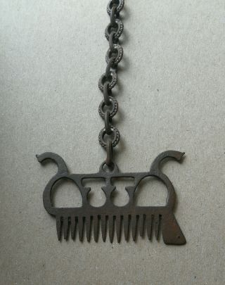 Ancient Viking Bronze Comb For The Beard And Hair On Chain Zoomorphic Very Rare