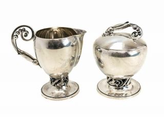 Georg Jensen Sterling Silver Cream & Sugar Set In Blossom 114