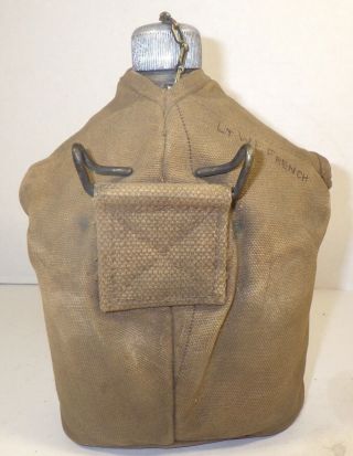 WWI US ARMY CANTEEN,  CUP & PERKINS CAMPBELL CANVAS COVER DATED 1917 OWNER ID ' d 2
