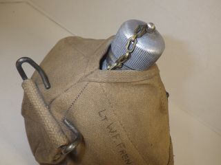 WWI US ARMY CANTEEN,  CUP & PERKINS CAMPBELL CANVAS COVER DATED 1917 OWNER ID ' d 3