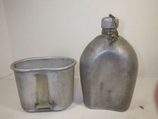WWI US ARMY CANTEEN,  CUP & PERKINS CAMPBELL CANVAS COVER DATED 1917 OWNER ID ' d 8