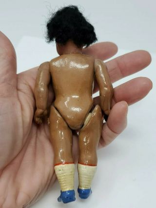 Tiny African American Antique German Bisque Head Mignonette doll RARE 4.  75 