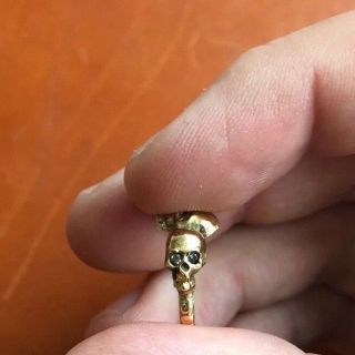 Antique Vintage 18ct Gold Memento Mori Mourning Three Skull Diamond Ring