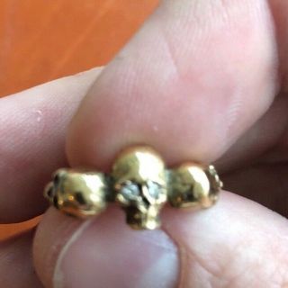Antique Vintage 18ct Gold Memento Mori Mourning Three Skull Diamond Ring 4