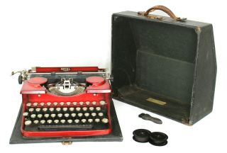 Vtg Antique Red Royal Model P Typewriter W/ Case & Extra Ink Ribbon Twin Spool