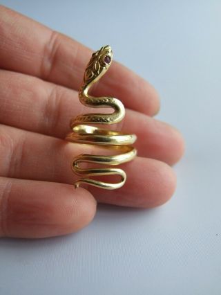 Large Vintage 18k Gold Snake & Ruby Eyes Ring