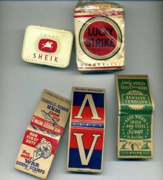 Ww2 No - Foil Lucky Strike Whites Cigarette Pack W/ Shiek Condoms Tin,