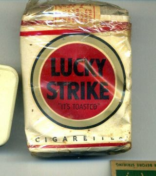 WW2 NO - Foil LUCKY STRIKE WHITES Cigarette Pack w/ SHIEK CONDOMS TIN, 2