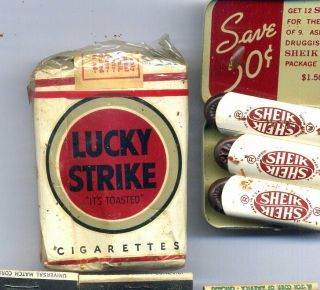 WW2 NO - Foil LUCKY STRIKE WHITES Cigarette Pack w/ SHIEK CONDOMS TIN, 4