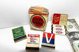 WW2 NO - Foil LUCKY STRIKE WHITES Cigarette Pack w/ SHIEK CONDOMS TIN, 8