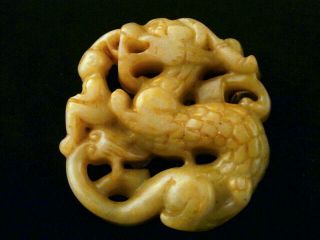 Special Chinese Jade Hand Carved Dragon W/boy Pendant L217