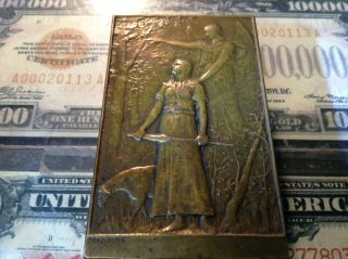 Circa 1899 Joan Of Arc With Angel Antique Bronze Medal Signed Daniel Dupuis