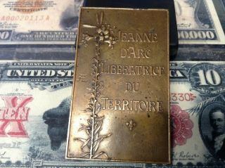 CIRCA 1899 JOAN OF ARC WITH ANGEL ANTIQUE BRONZE MEDAL SIGNED DANIEL DUPUIS 3