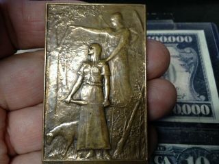 CIRCA 1899 JOAN OF ARC WITH ANGEL ANTIQUE BRONZE MEDAL SIGNED DANIEL DUPUIS 6