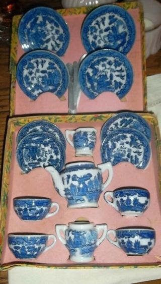 Vintage Blue Willow Childs Tea Set Little Hostess Vg Replacement Or Build Set