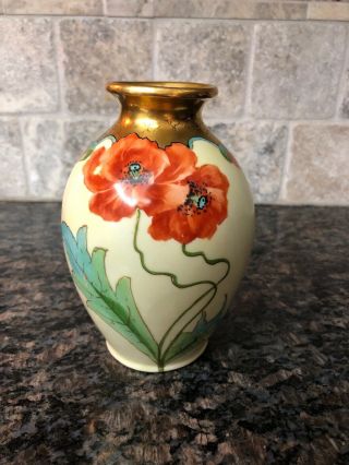 Stouffer Hand Painted Porcelain Vase Gold Trim