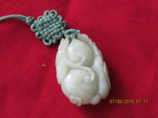 Antique/Vintage Chinese Carved Mutton Fat Nephrite Jade DOUBLE PEACHES Amulet 2