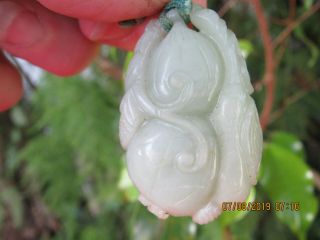 Antique/Vintage Chinese Carved Mutton Fat Nephrite Jade DOUBLE PEACHES Amulet 4