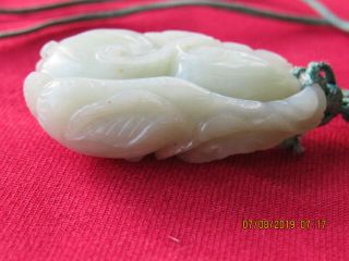 Antique/Vintage Chinese Carved Mutton Fat Nephrite Jade DOUBLE PEACHES Amulet 5