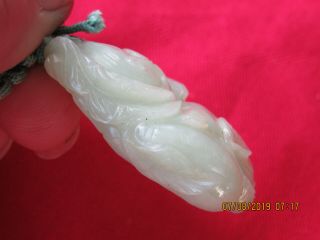Antique/Vintage Chinese Carved Mutton Fat Nephrite Jade DOUBLE PEACHES Amulet 7