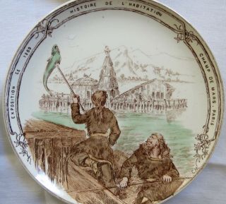 Rare Antique French Plate Creil? Paris Exposition Universelle 1889 Age De Bronze