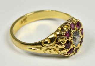 Antique Victorian 18ct Gold Ruby & Diamond Ring,  (c1880) 4