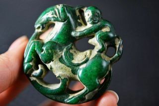 Chinese Old Jade Carved Horse/monkey Lucky Statue 马上封侯 W91