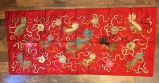 Antique 1900s Chinese Silk Tapestry,  Gold Thread,  Elaborate Dragon Embroidery