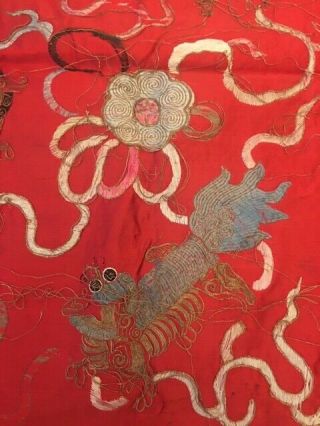 Antique 1900s Chinese Silk Tapestry,  Gold Thread,  Elaborate Dragon Embroidery 4