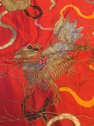 Antique 1900s Chinese Silk Tapestry,  Gold Thread,  Elaborate Dragon Embroidery 6