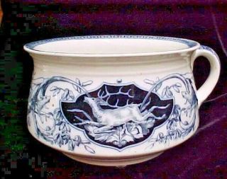 Brownfield & Sons Braemar Hunt Scene Flow Blue Transferware Chamber Pot Excllnt