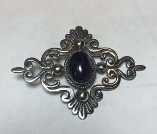 Taxco Mexico Vintage Sterling Silver Amethyst Pin Pendant