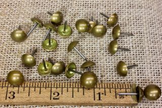 25 Old Brass Tacks 3/8” Diameter Vintage Upholstery Nails Domed Round Heads