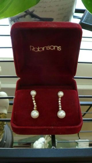 Vintage Diamond,  And Pearl 14k Gold Drop Earrings From Robinsons
