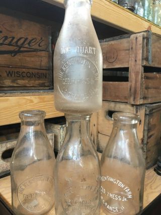 4 Vintage Quart Milk Bottles Kensington Farms La Grange Illinois George Hess