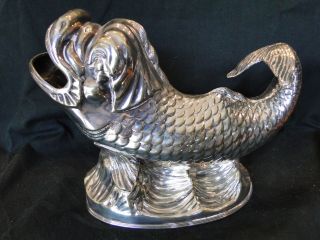 Antique Large Rare Spoon Warmer Fish Shape Made In Silver Plate C.  1851
