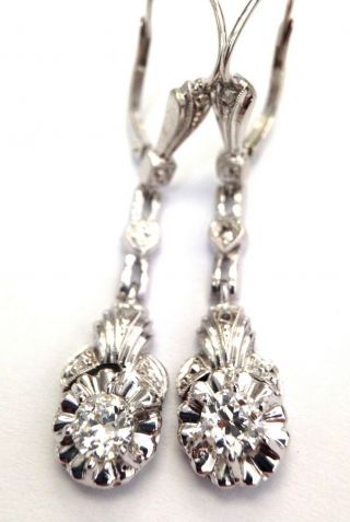 Antique Art Deco 18k White Gold.  70 Ct G Vs Mine Cut Diamond Drop Earrings