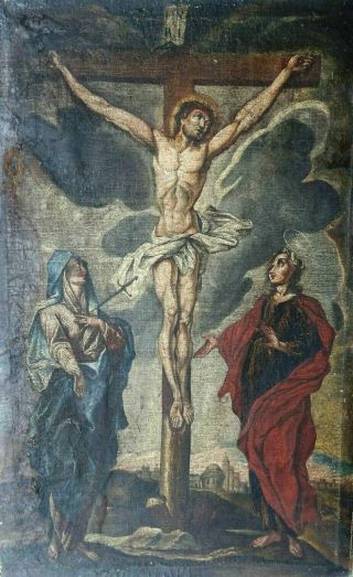 Antique Baroque Oil Painting On Canvas " Religious Scene " 1600 - 1700