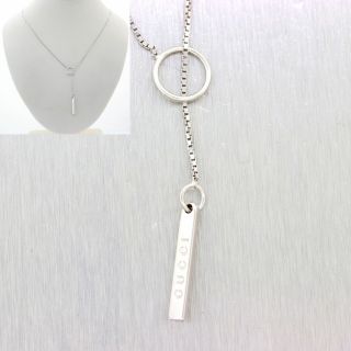 Gucci Solid 18k White Gold Lariat Bar Pendant Book Chain Link Necklace D8