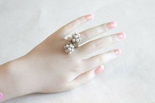 Huge Vintage Cornacopia Pearl & Diamond Ring 14k Yellow Gold Size 5.  5