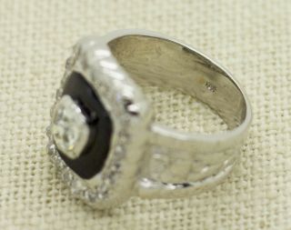 Antique 18k White Gold 1.  70ct Old Mine Cut Diamond Onyx Cocktail Ring Size 5.  75 11