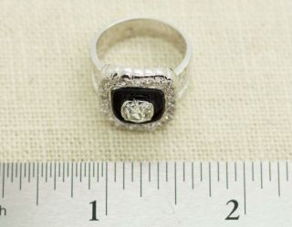 Antique 18k White Gold 1.  70ct Old Mine Cut Diamond Onyx Cocktail Ring Size 5.  75 8