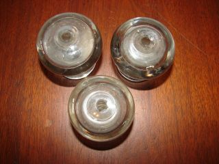 3 Antique Hollow Glass Empire Drawer Pulls Knobs - Very Old